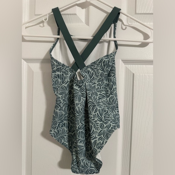Girls Zara Teal and White Leaf-Print One-Piece Swimsuit - Picture 2 of 6